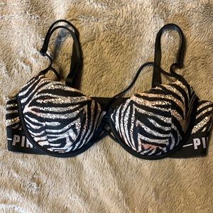 Victoria’s Secret PINK Date Push Up 36C Animal Print w/ cross cross in front